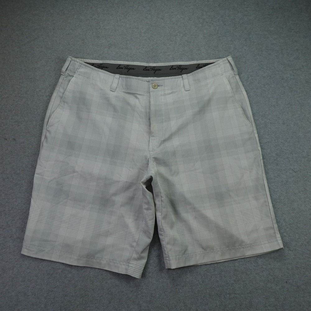 Ben Hogan Golf Shorts Mens 38 Gray Plaid Performance Stretch Flat Front